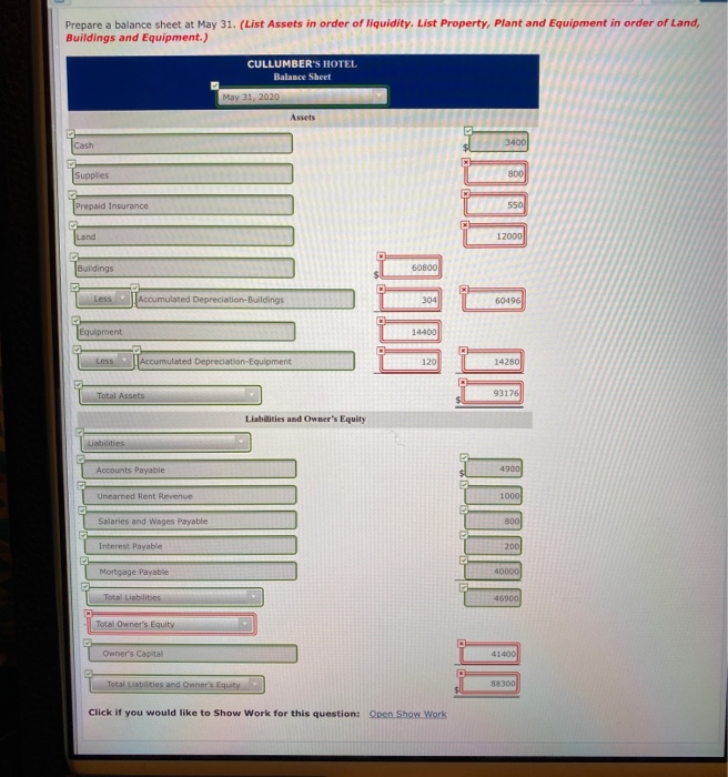 balance, the chart of accounts for Cullumber's Hotel also contains the following