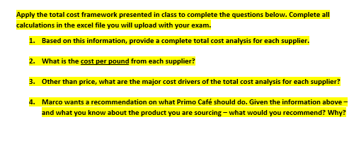 manager for Primo Caf Inc. Primo Caf is a small-sized manufacturer of