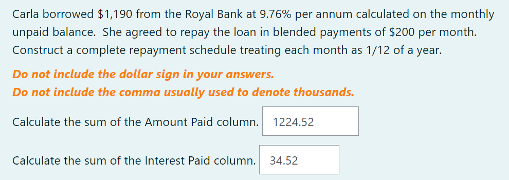 November 1. Partial payments, applied to the loan by the declining balance