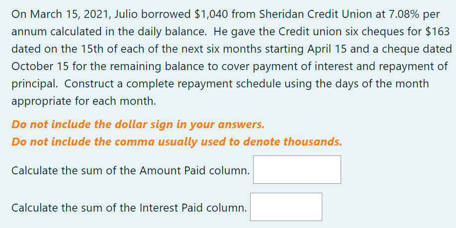 method, were made as follows: June 10, $1,000; Septe interest due to