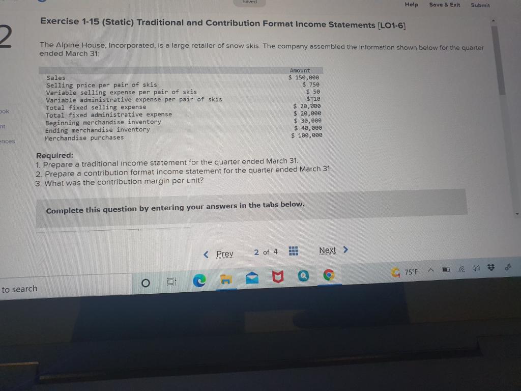 Saved Help Save & Exit Submit Exercise 1-15 (Static) Traditional and