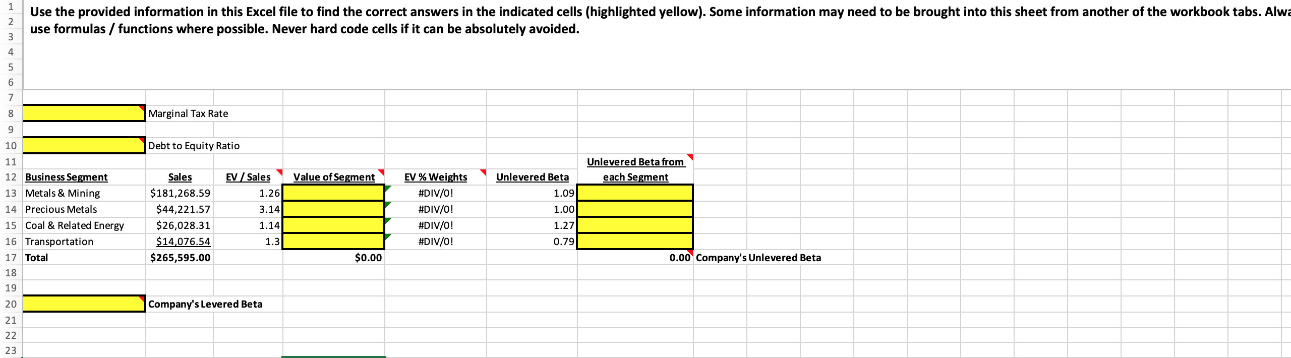 1 2. Use the provided information in this Excel file to