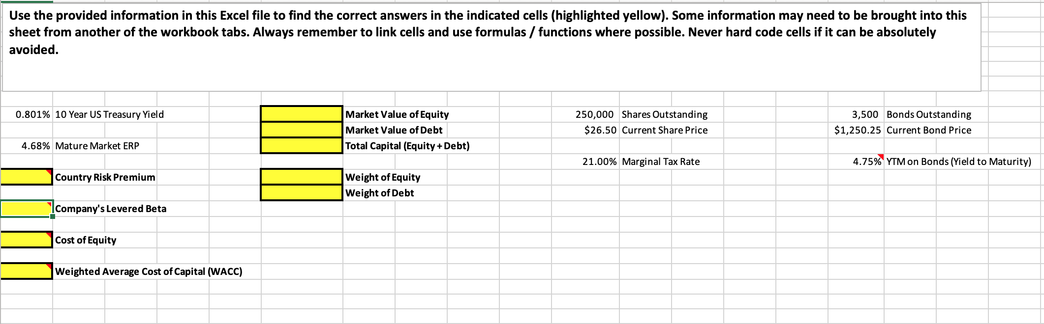 find the correct answers in the indicated cells (highlighted yellow). Some information