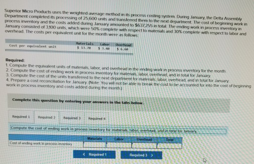 Micro Products uses the weighted average method in its process costing system.