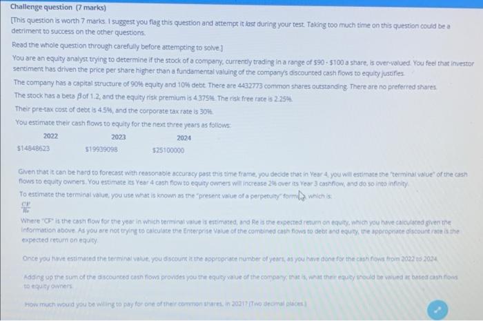  Challenge question (7 marks) [This question is worth 7 marks. I