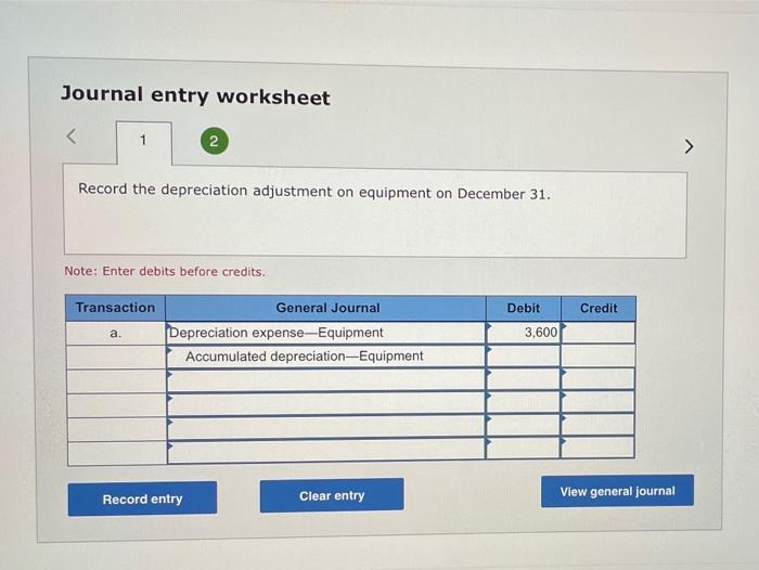 (if necessary) a. Barga Company purchases $20,000 of equipment on January 1.