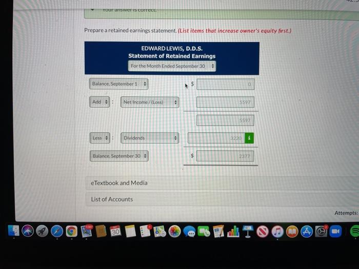 September 30 Debit Credit Cash 12204 Accounts Receivable 6510 Supplies 520 Equipment