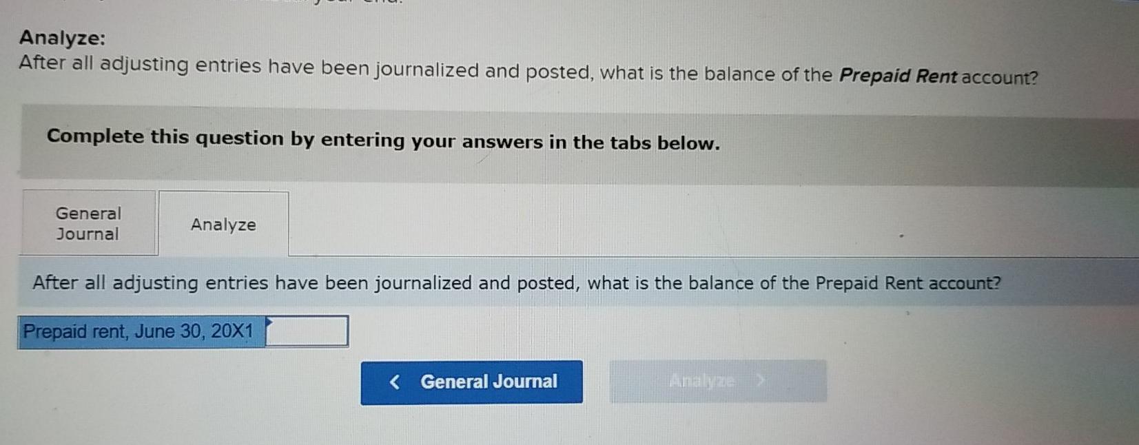 i. Prepaid Rent has a balance of $7,050 for six months' rent