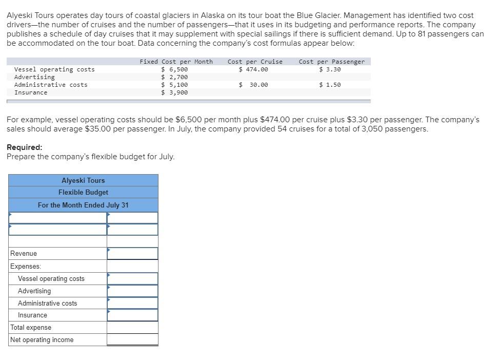 Please provide answer with detailed calculation process. Alyeski Tours operates day tours