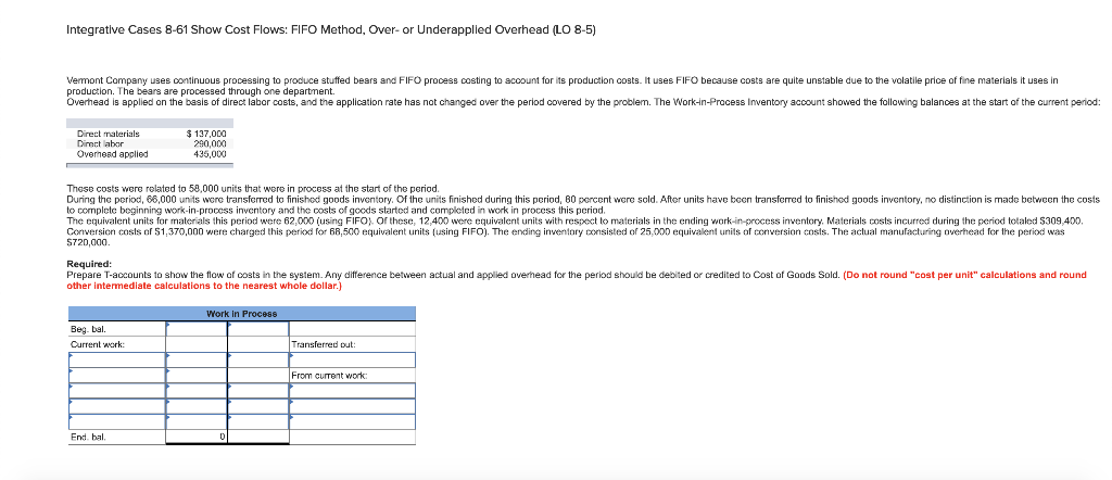  Integrative Cases 8-61 Show Cost Flows: FIFO Method, Over-or Underapplied Overhead
