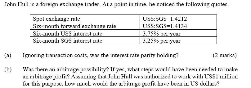  John Hull is a foreign exchange trader. At a point in