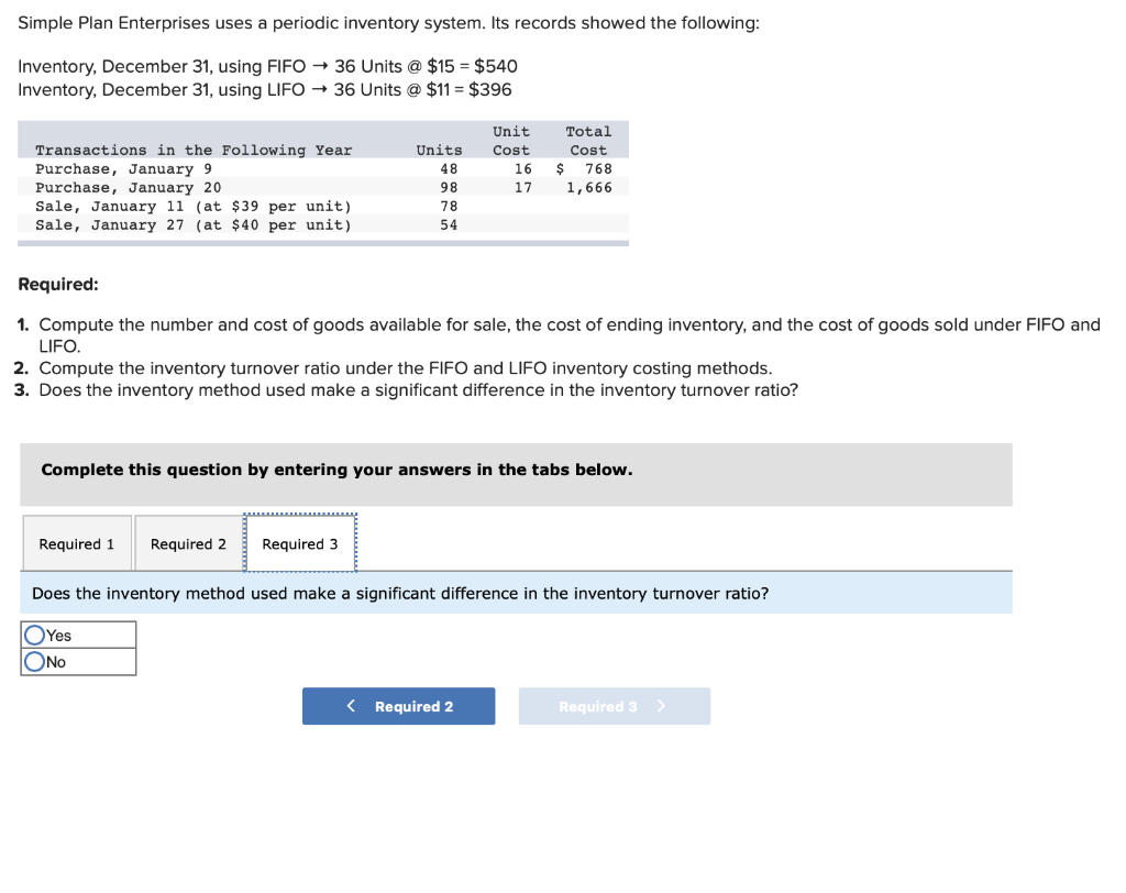 $540 Inventory, December 31, using LIFO + 36 Units @ $11 =