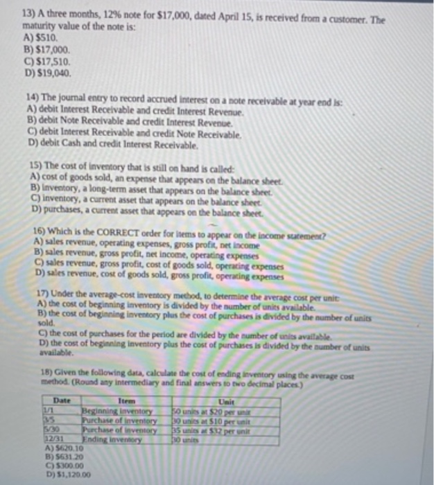  13) A three months, 12% note for $17,000, dated April 15,