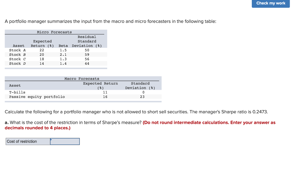  Check my work A portfolio manager summarizes the input from the