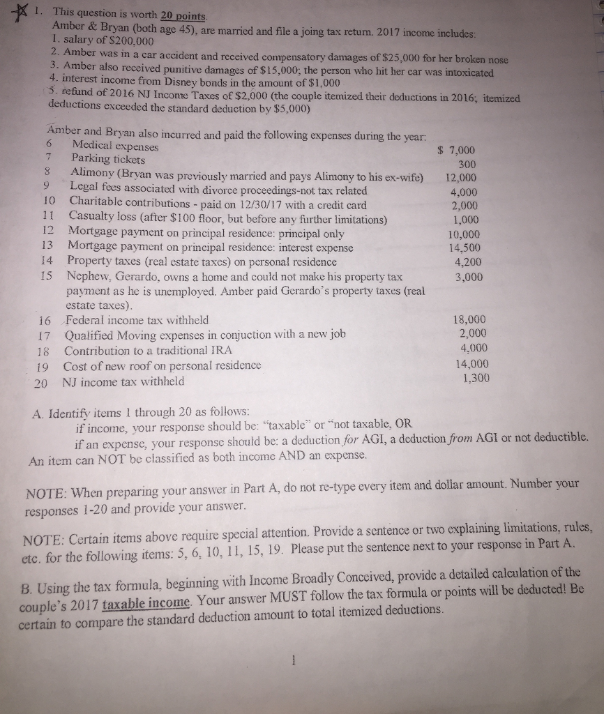 K 1. This question is worth 20 points. Amber & Bryan