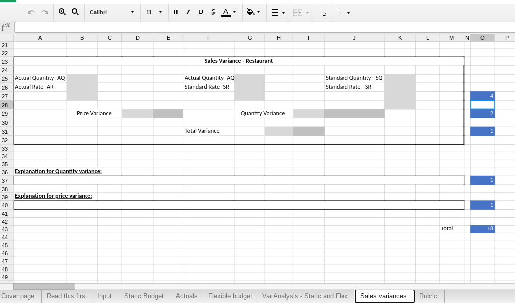 in yellow: > Static Budget > Actuals > Flexible Budget > Var