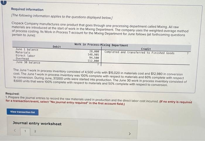 In excel form Please answer all thank you Required information [The following