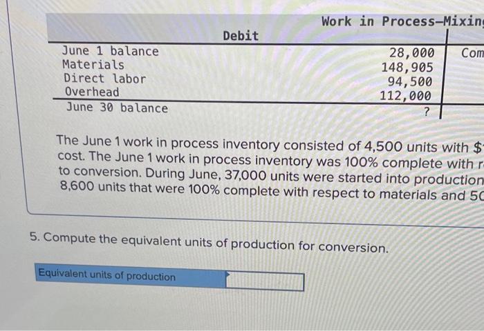 T-account for the Mixing Department for June follows (all forthcoming questions pertain