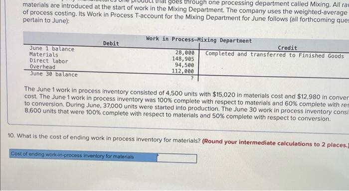 cost. The June 1 work in process inventory was 100% complete with