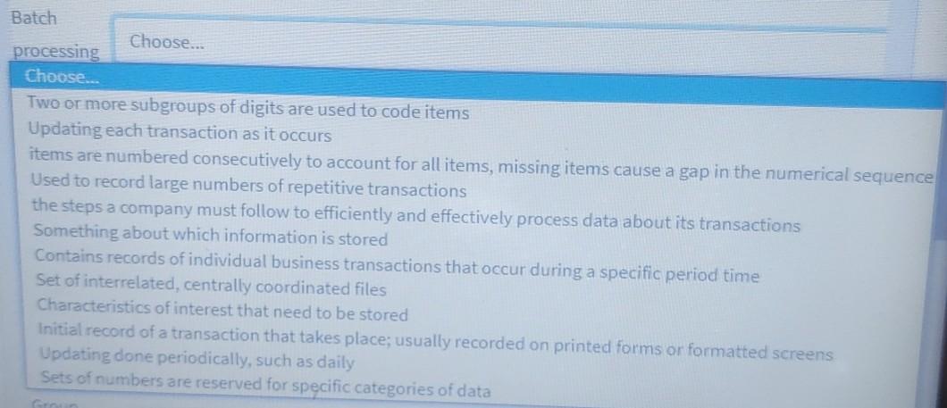 processing cycle Sequence code Choose... Entity Choose... Block code Choose.... Group code