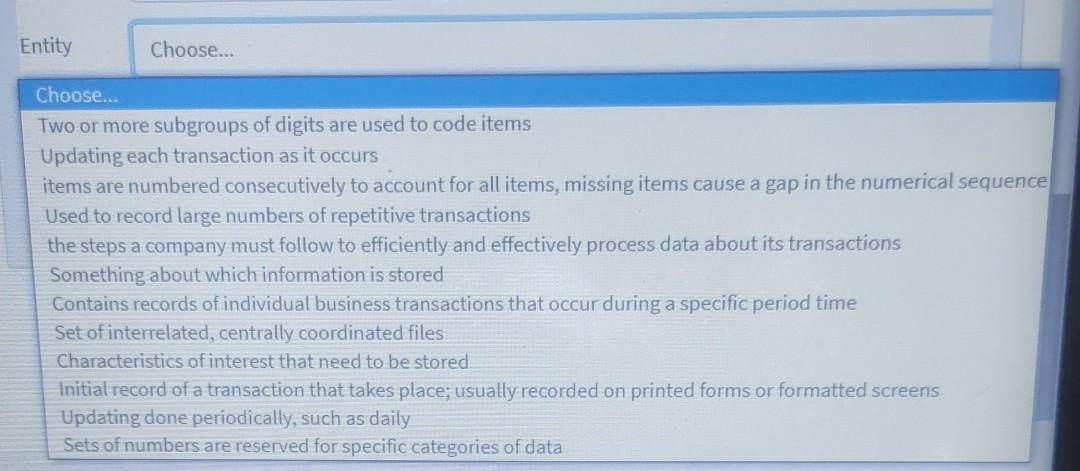 in the numerical sequence Used to record large numbers of repetitive transactions