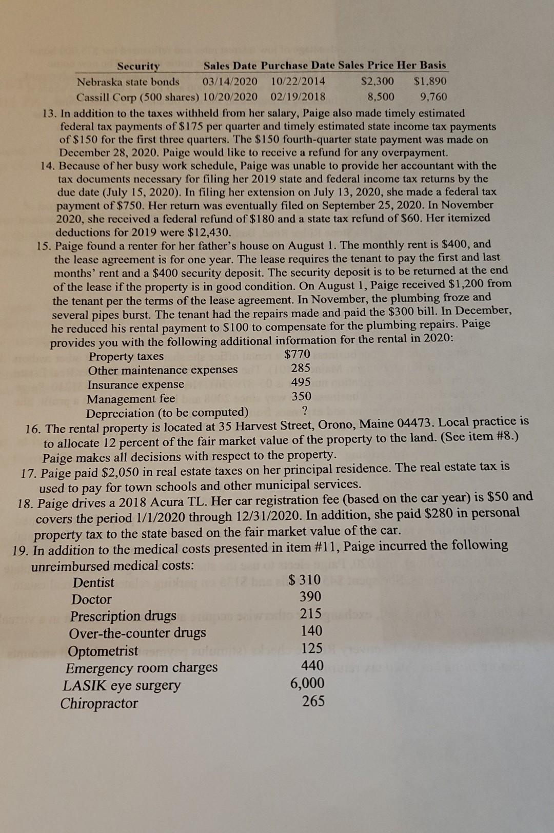 5000 9 A 300 9B300 10.60 o o Individual Tax Return Problem
