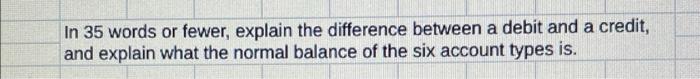  In 35 words or fewer, explain the difference between a debit