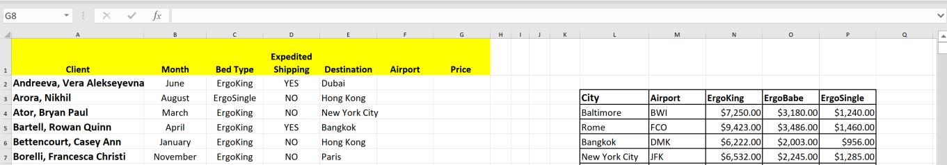 Question 1. Use an Excel built-in function to calculate prices in column
