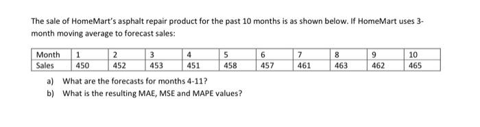 picture a) Using the data given in Question 2, forecast the sales