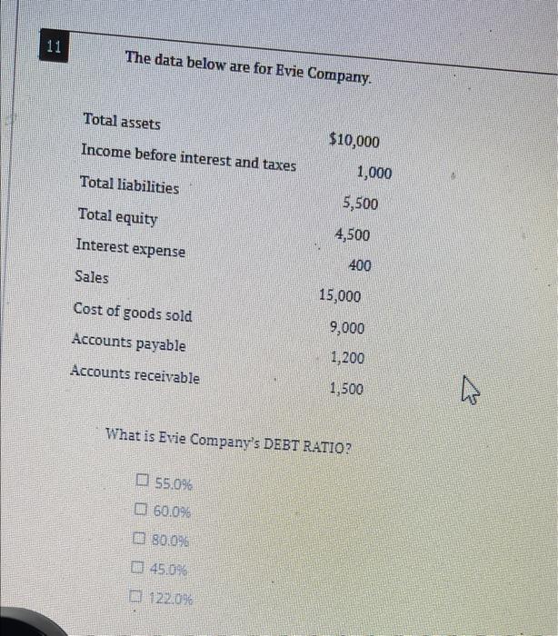 11 and 12 1 11 The data below are for Evie Company.