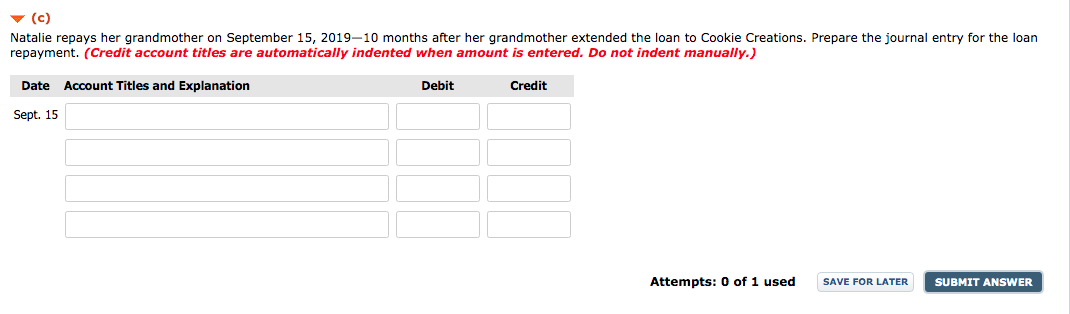 borrowed $2,000 on November 16, 2018, from Natalie's grandmother. Interest on the