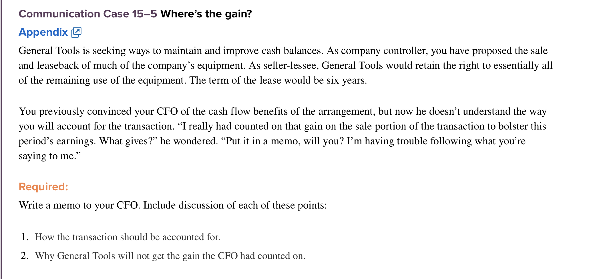  Communication Case 15-5 Where's the gain? Appendix @ General Tools is