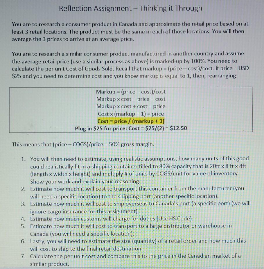 Reflection Assignment - Thinking it through You are to research a