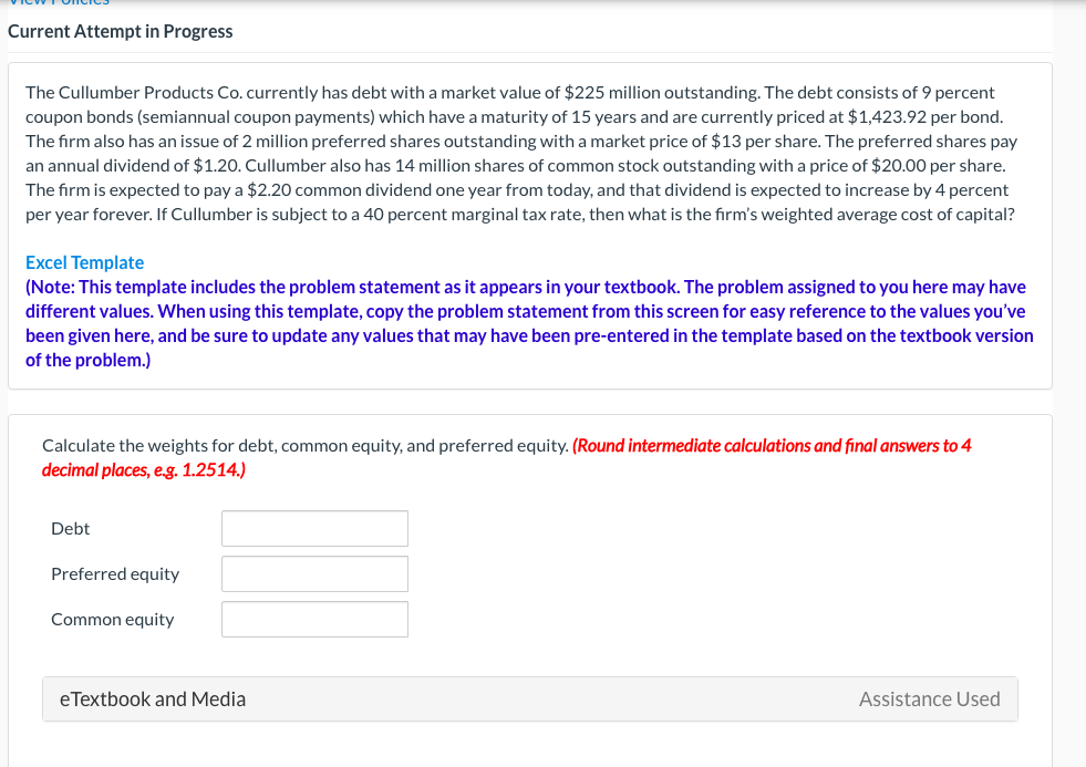 Current Attempt in Progress The Cullumber Products Co. currently has debt