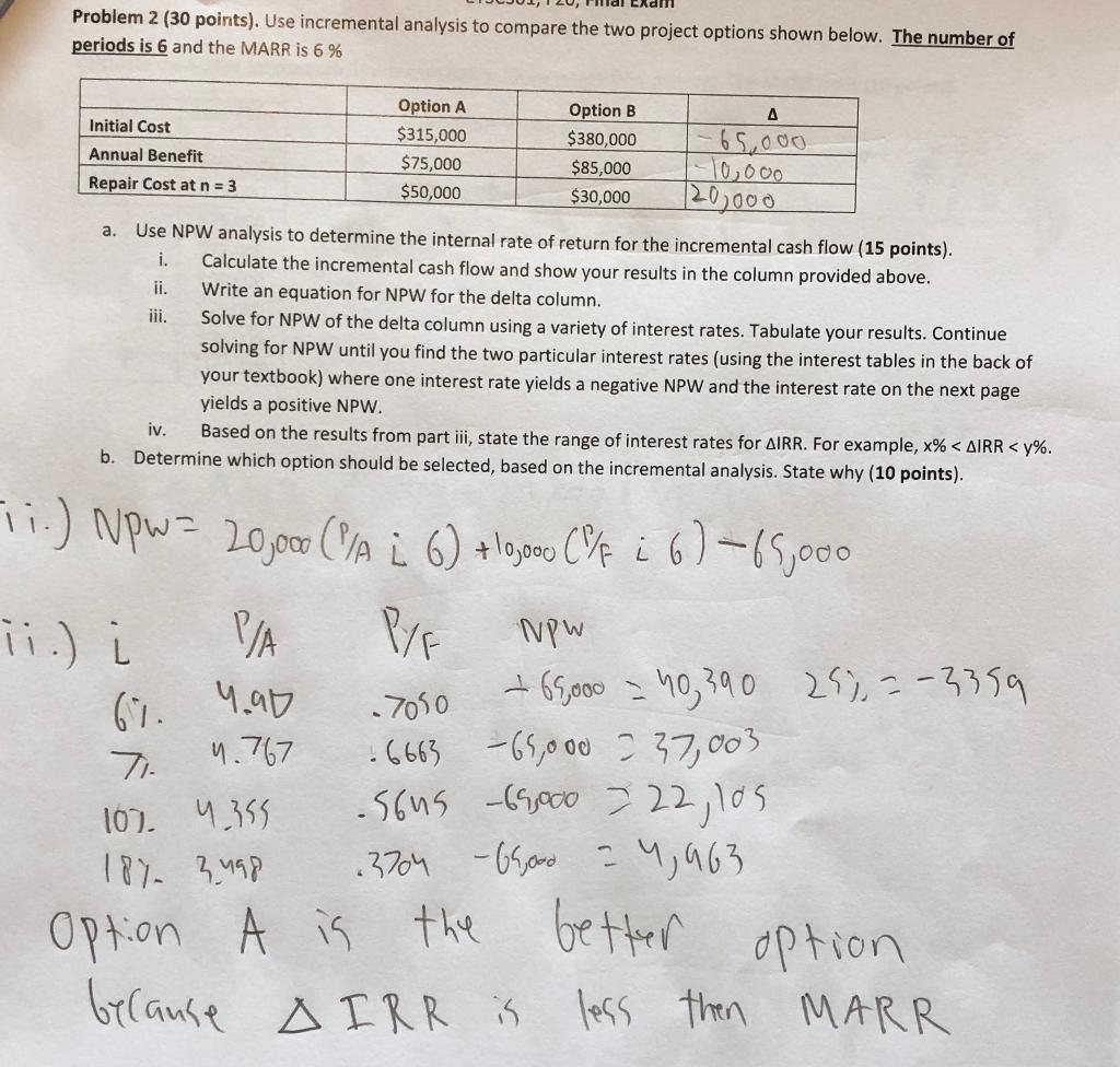 Can someone check my work Wal Exam Problem 2 (30 points). Use