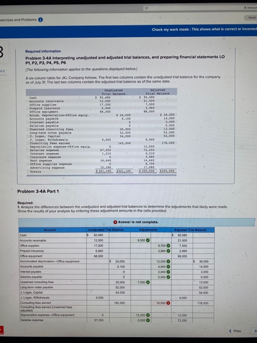  exercises and Problems Check my work mode: This shows what is