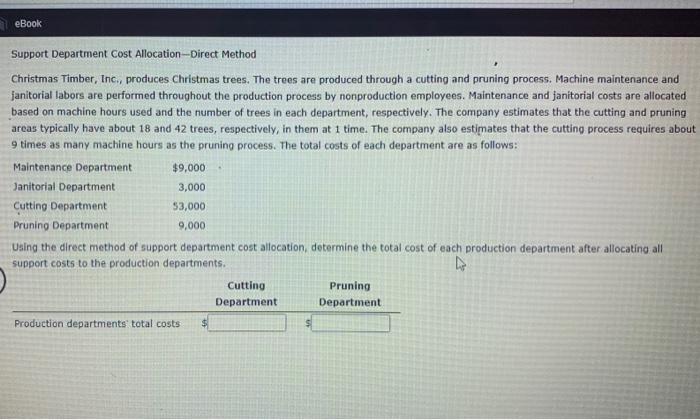  eBook Support Department Cost Allocation - Direct Method Christmas Timber, Inc.,