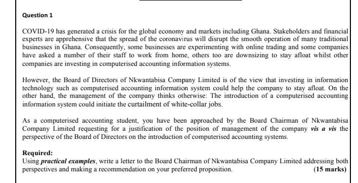 Question 1 COVID-19 has generated a crisis for the global economy