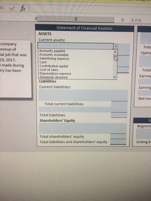 contains 1) a description of a transaction and 2) a partially completed