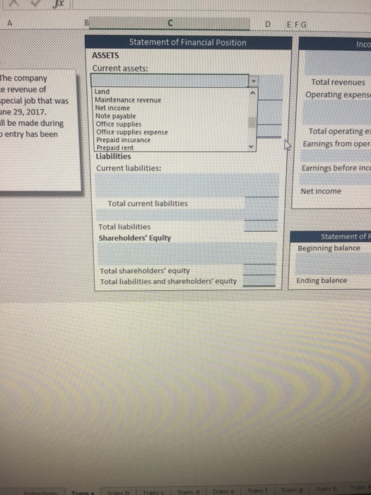 H require adjusting entries on June 30, 2017; transaction I requires an