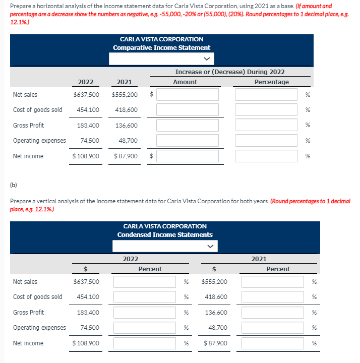 What Particular should I enter under ( Comparative Income Statement )? For