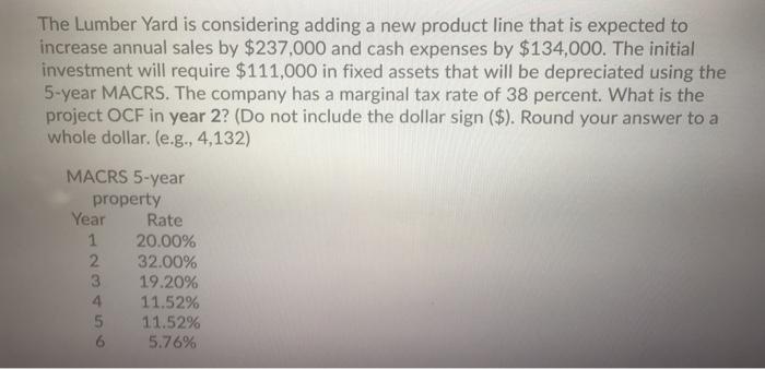  The Lumber Yard is considering adding a new product line that