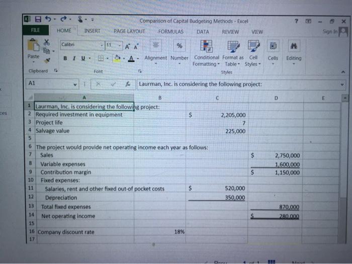 capital budget decisionsneeding help in computing this practice problem in excel .