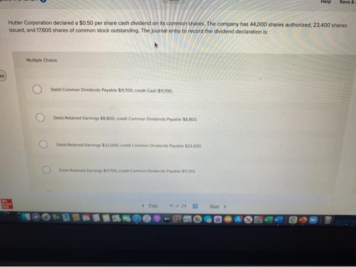  Help Save & Hutter Corporation deciared a $0.50 per share cash