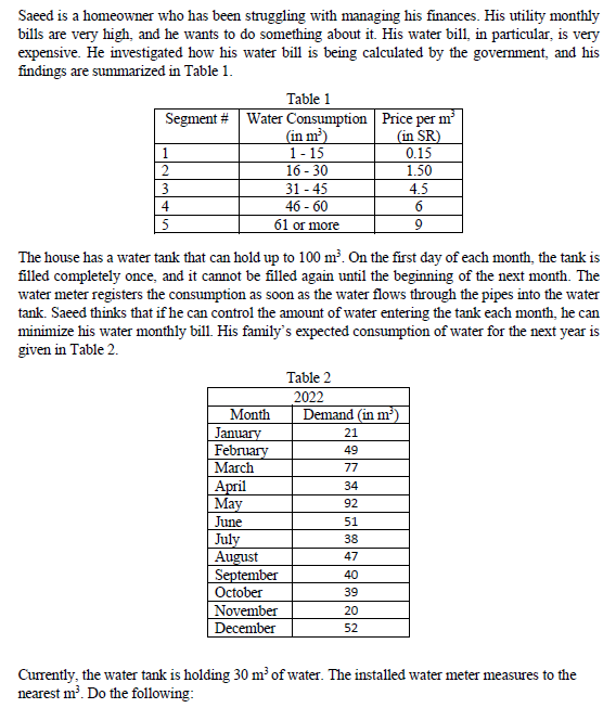  a. Formulate this problem as a linear program. b. Assist Saeed