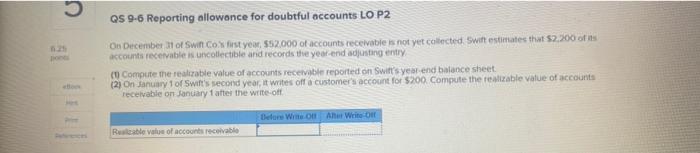  U QS 9-6 Reporting allowance for doubtful occounts LO P2 On