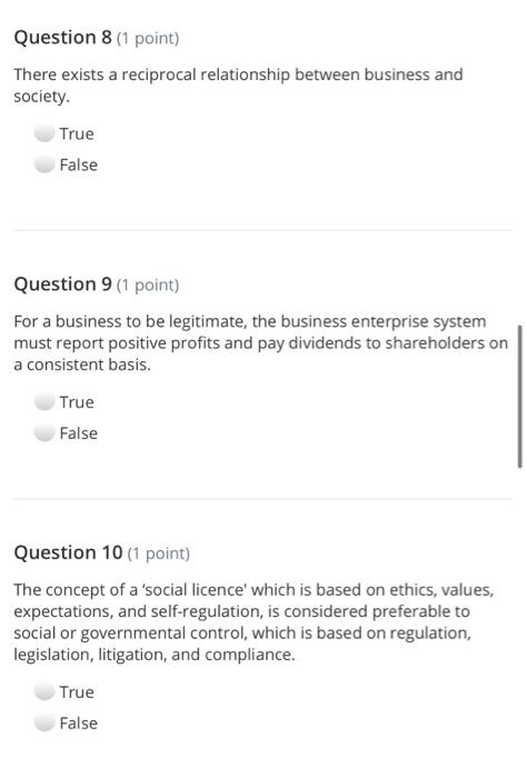  Question 8 (1 point) There exists a reciprocal relationship between business