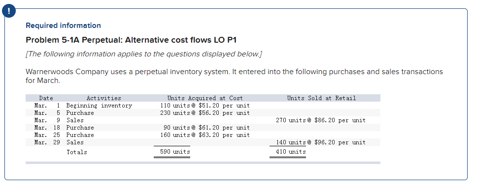 Problem 5-1A Perpetual: Alternative cost flows LO P1 Skip to question [The