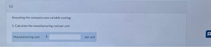 statement for the first month of operation Sunland Products manufactures and sells
