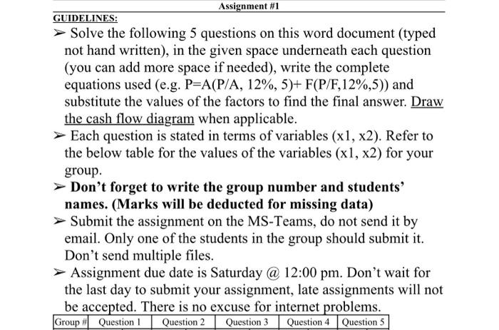  Assignment #1 GUIDELINES: Solve the following 5 questions on this word